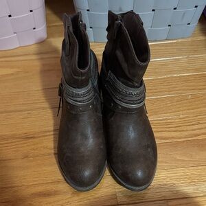 Jellypop Distressed Brown Buckle Ankle Booties